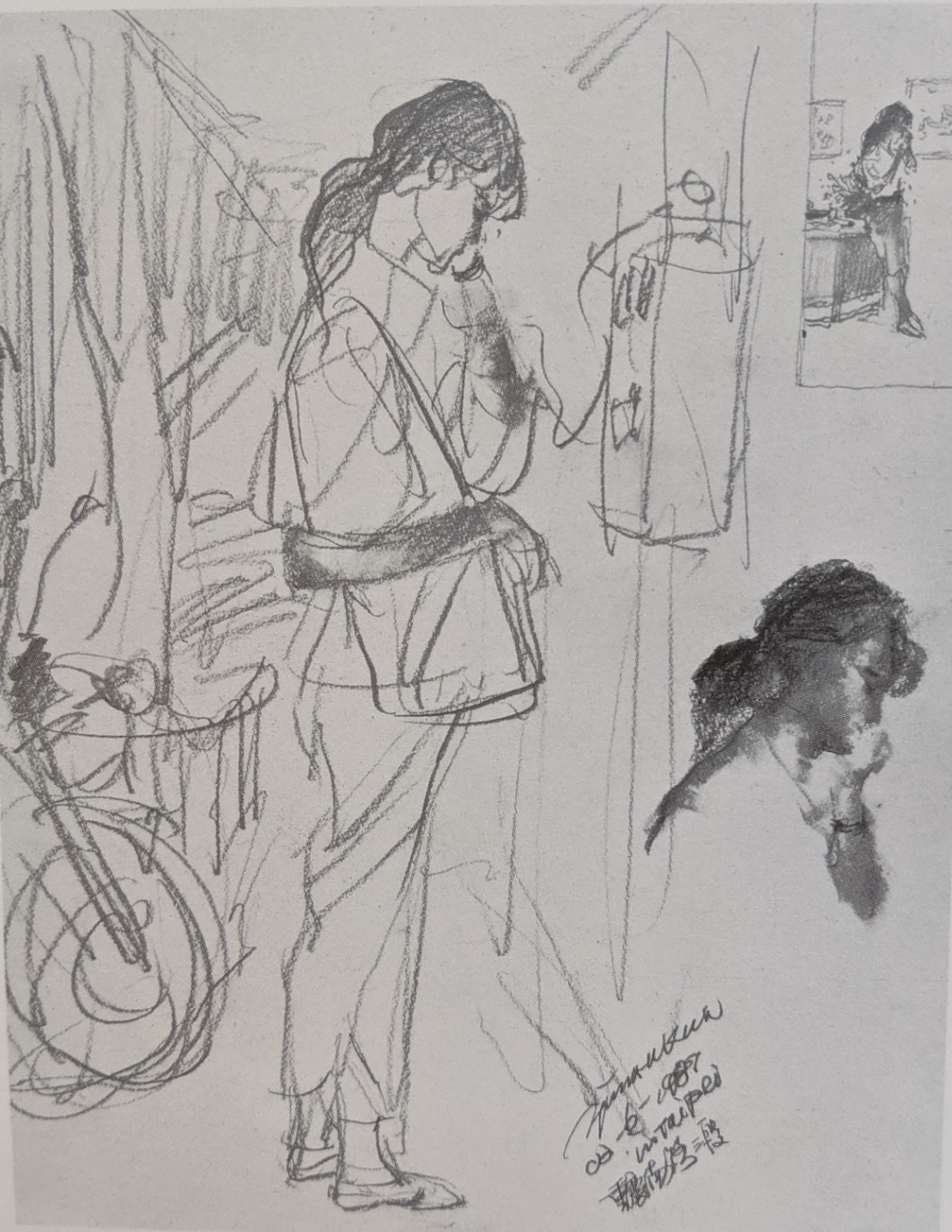 Pencil study — girl making a phone call