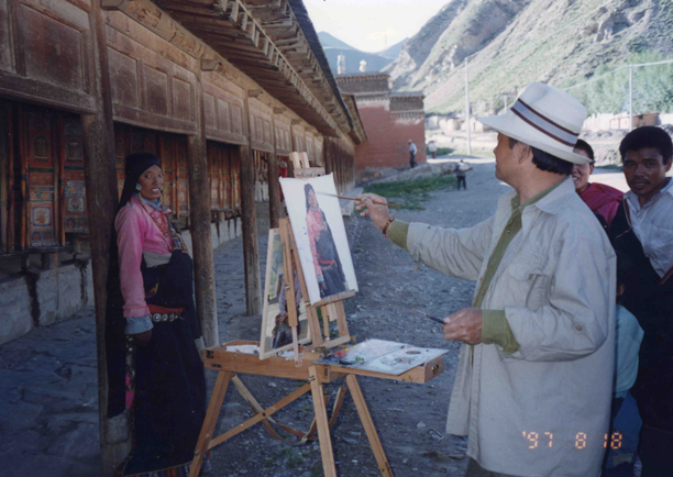 Plein air painting in Tibet 1997