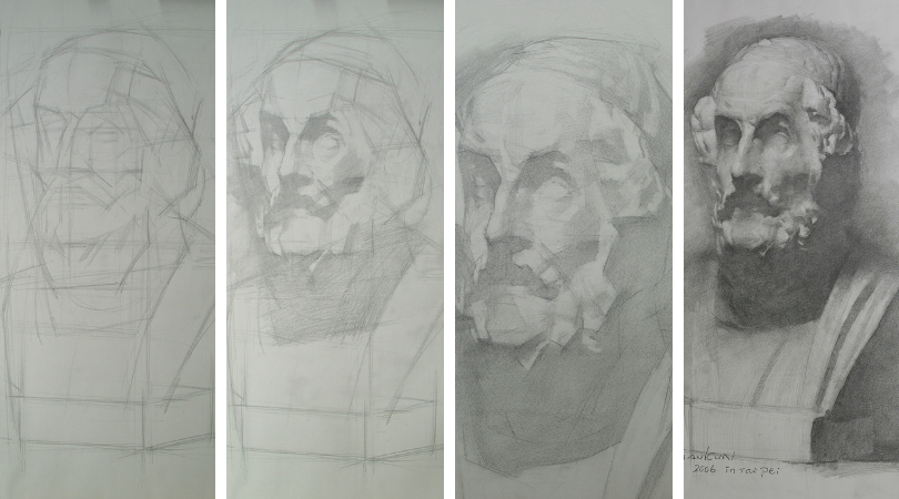 cast drawing, classical bust study, drawing training, drawing foundation, classical drawing techniques, classical drawing